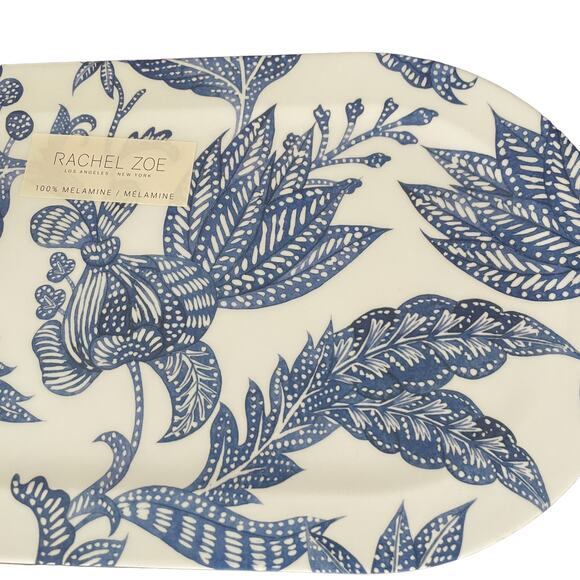 RACHEL ZOE Spring Blue Botanical Floral Melamine Oval 8 x 18 Serving Tray NEW - Picture 4 of 6